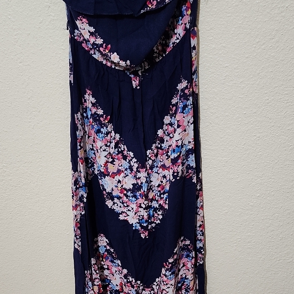 Deb Navy Blue and Pink Slip Dress Strapless Floral Dress - Picture 5 of 10